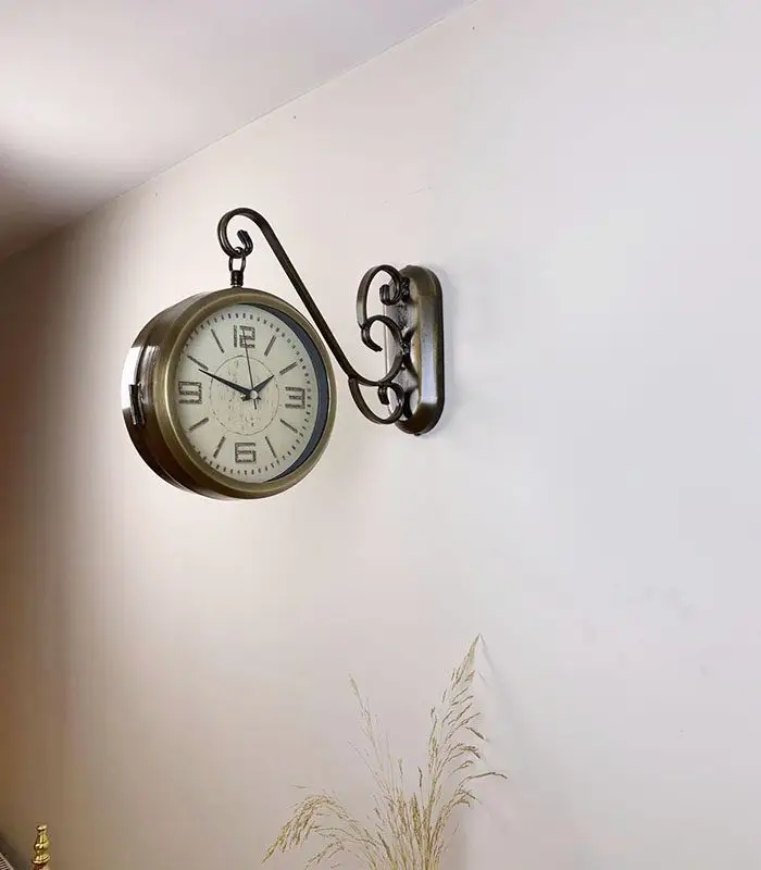 Çift Taraflı Antiquing İstasyon Duvar Saati - 36x25 cm