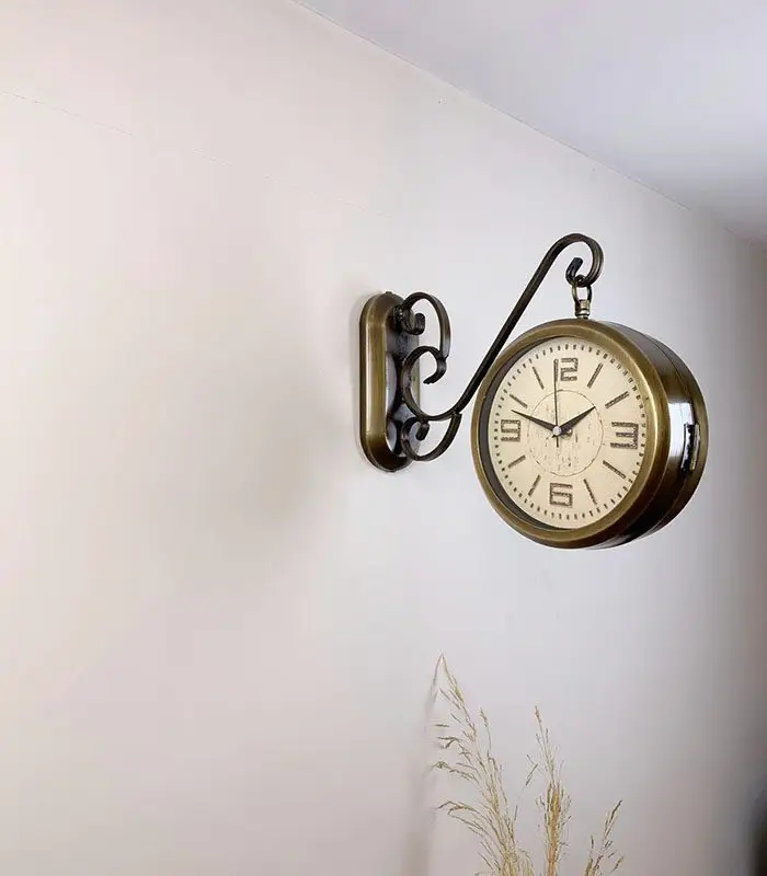 Çift Taraflı Antiquing İstasyon Duvar Saati - 36x25 cm