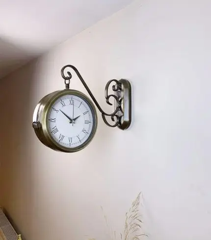 Çift Taraflı Romen İstasyon Duvar Saati - 36x25 cm