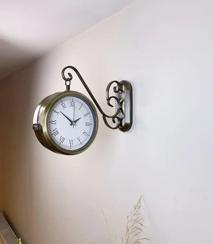 Çift Taraflı Romen İstasyon Duvar Saati - 36x25 cm
