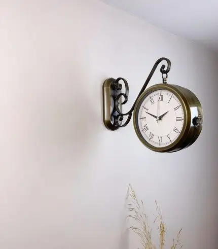 Çift Taraflı Romen İstasyon Duvar Saati - 36x25 cm