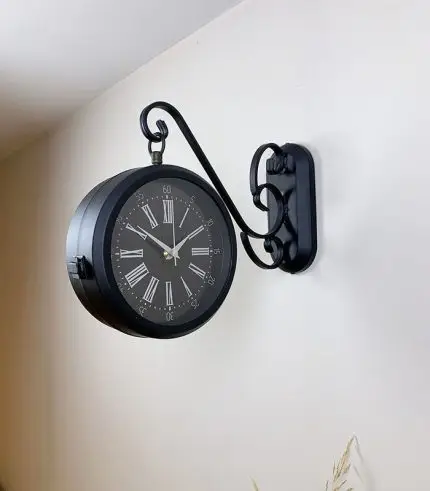 Çift Taraflı Siyah İstasyon Duvar Saati - 36x25 cm