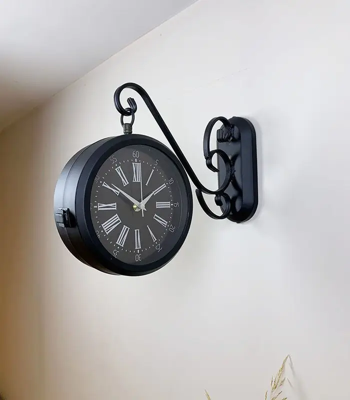 Çift Taraflı Siyah İstasyon Duvar Saati - 36x25 cm