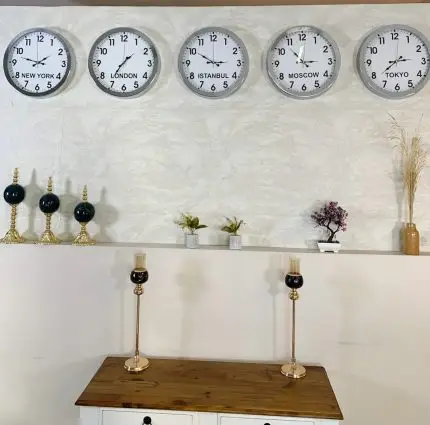 Ülke Saatleri Klasik 36 cm Krom Metal 5’li Seti