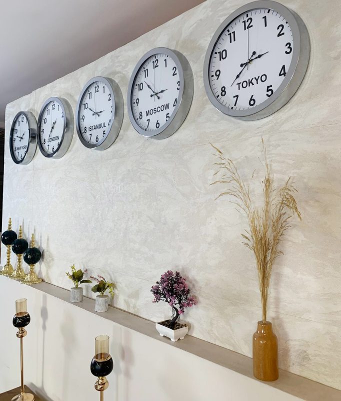 Ülke Saatleri Klasik 36 cm Krom Metal 5’li Seti