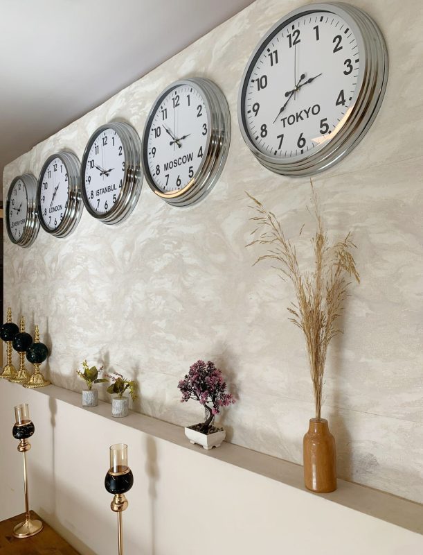 Ülke Saatleri Duvar Saati 40 cm Krom Metal 5’li Seti