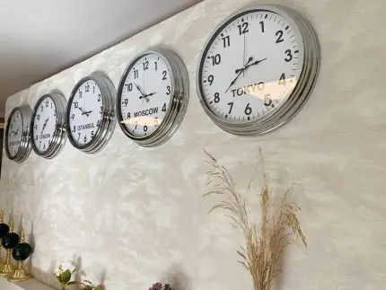 Ülke Saatleri Duvar Saati 40 cm Krom Metal 5’li Seti