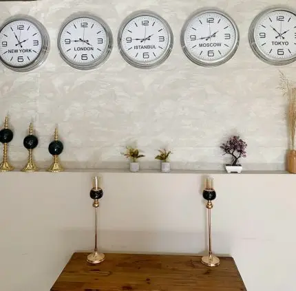 Ülke Saatleri Duvar Saati 40 cm Krom Metal 5’li Seti