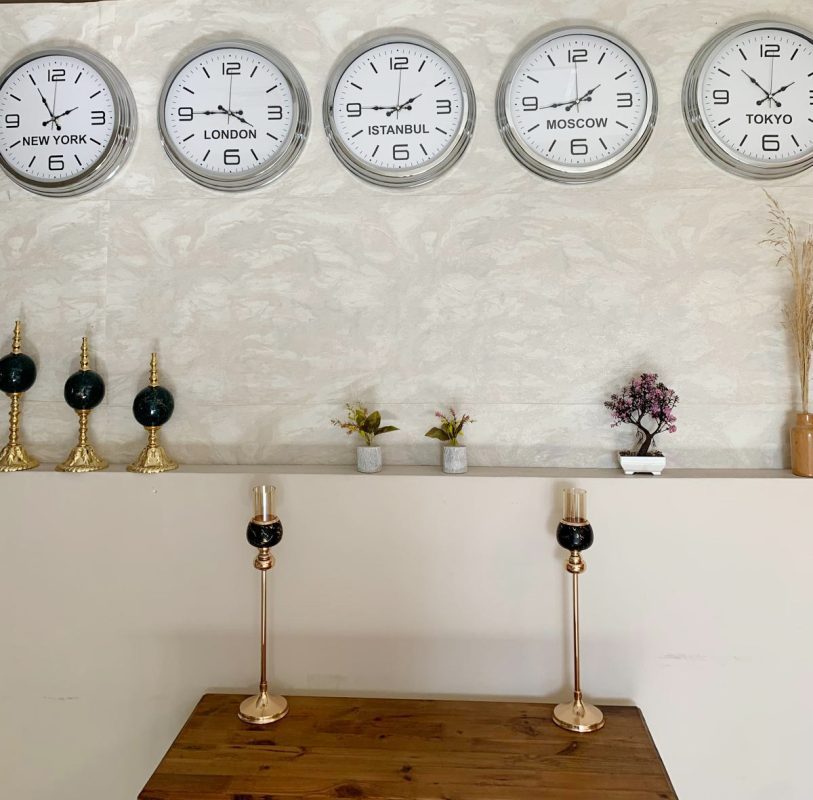 Ülke Saatleri Duvar Saati 40 cm Krom Metal 5’li Seti