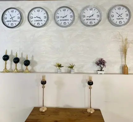 Ülke Başkentleri Duvar Saati 36 cm Krom Metal 5’li Seti