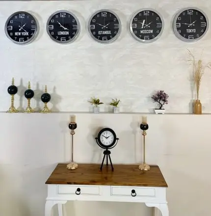 Dünya Saatleri Duvar Saati 36 cm Krom Metal 5’li Seti