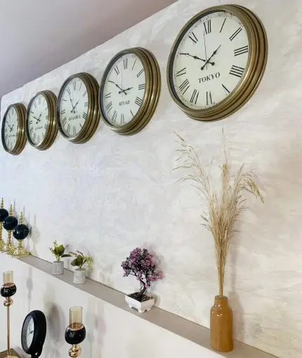 Dünya Saatleri Duvar Saati 40 cm Eskitme Metal 5’li Seti