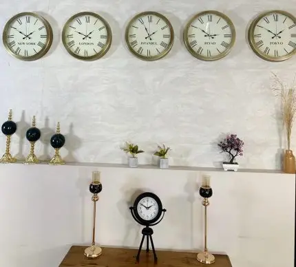 Dünya Saatleri Duvar Saati 36 cm Eskitme Metal 5’li Seti