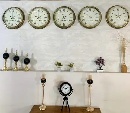 Dünya Saatleri Duvar Saati 40 cm Eskitme Metal 5’li Seti