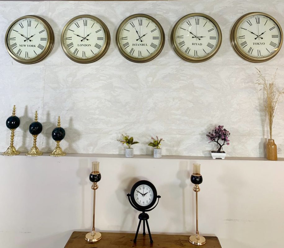 Dünya Saatleri Duvar Saati 40 cm Eskitme Metal 5’li Seti