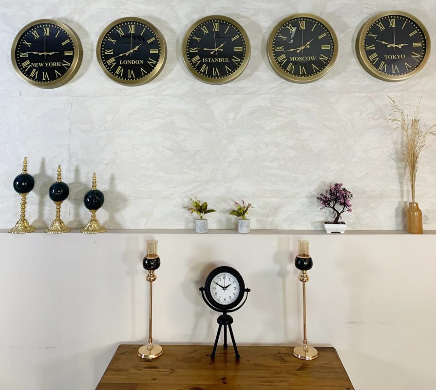 36 cm Eskitme Metal 5 li Set Otel Dünya Saatleri Duvar Saati