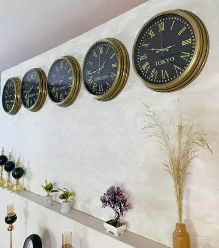 40 cm Eskitme Metal 5 li Set Otel Dünya Saatleri Duvar Saati