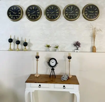 40 cm Eskitme Metal 5 li Set Otel Dünya Saatleri Duvar Saati