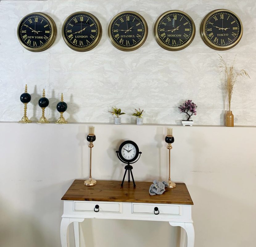 40 cm Eskitme Metal 5 li Set Otel Dünya Saatleri Duvar Saati