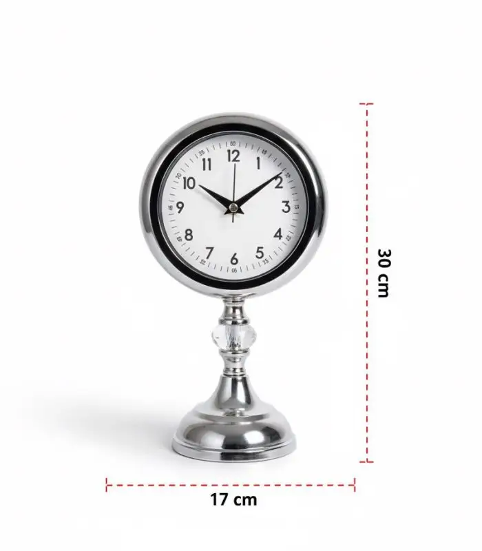 Dekoratif Metal Kristal Krom Masa Saati | 30x17 cm | Butik Saat