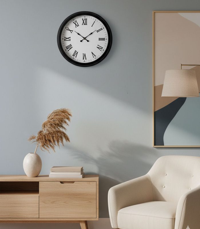 Metal Siyah Latin Duvar Saati | 40 cm | Butik Saat
