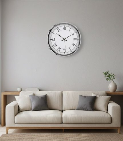 Metal Ofis Romen Krom Duvar Saati | 52 cm | Butik Saat