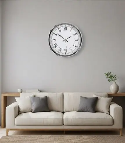 Metal Ofis Romen Krom Duvar Saati | 52 cm | Butik Saat