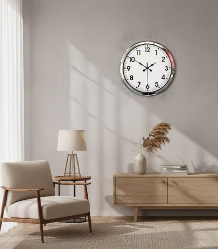 Metal Ofis Krom Duvar Saati | 52 cm | Butik Saat