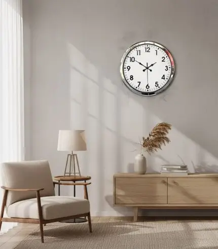 Metal Ofis Krom Duvar Saati | 52 cm | Butik Saat