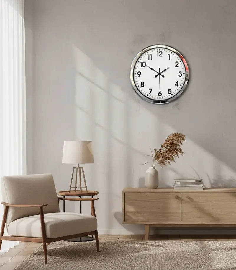 Metal Ofis Krom Duvar Saati | 52 cm | Butik Saat